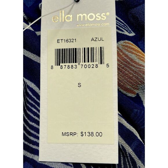 Ella Moss Azul Tulip 100% Silk Racerback Blouse Pullover Lined Top Sz S NEW - Picture 6 of 6